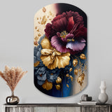 Burgundy And Blue Floral Bunch I - Asymmetric Metal Wall Art