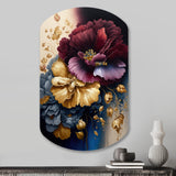 Burgundy And Blue Floral Bunch I - Asymmetric Metal Wall Art