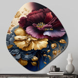 Burgundy And Blue Floral Bunch I - Asymmetric Metal Wall Art