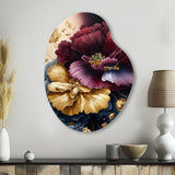 Burgundy And Blue Floral Bunch I - Asymmetric Metal Wall Art