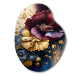 Burgundy And Blue Floral Bunch I - Asymmetric Metal Wall Art