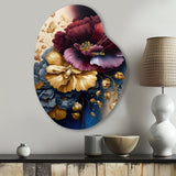 Burgundy And Blue Floral Bunch I - Asymmetric Metal Wall Art