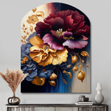 Burgundy And Blue Floral Bunch II - Asymmetric Metal Wall Art