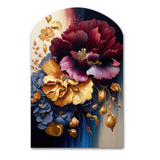 Burgundy And Blue Floral Bunch II - Asymmetric Metal Wall Art