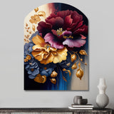 Burgundy And Blue Floral Bunch II - Asymmetric Metal Wall Art