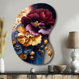 Burgundy And Blue Floral Bunch II - Asymmetric Metal Wall Art