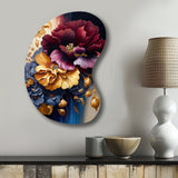 Burgundy And Blue Floral Bunch II - Asymmetric Metal Wall Art