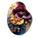 Burgundy And Blue Floral Bunch II - Asymmetric Metal Wall Art