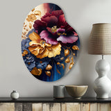 Burgundy And Blue Floral Bunch II - Asymmetric Metal Wall Art