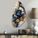 Blue And Gold Floral Bunch III - Asymmetric Metal Wall Art