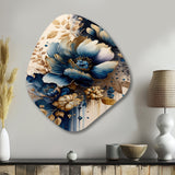 Blue And Gold Floral Bunch III - Asymmetric Metal Wall Art