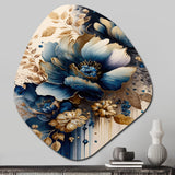 Blue And Gold Floral Bunch III - Asymmetric Metal Wall Art