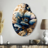 Blue And Gold Floral Bunch III - Asymmetric Metal Wall Art