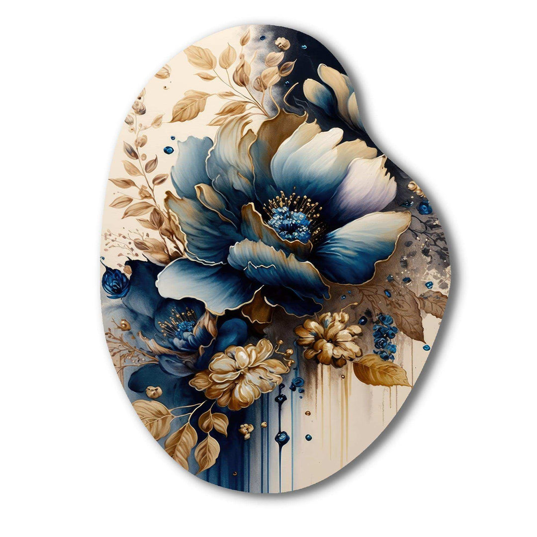 Blue And Gold Floral Bunch III - Asymmetric Metal Wall Art