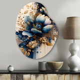 Blue And Gold Floral Bunch III - Asymmetric Metal Wall Art