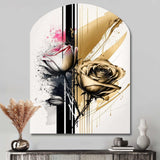 Roses Flow Flower On Golden Beige Paint V - Asymmetric Metal Wall Art