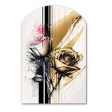 Roses Flow Flower On Golden Beige Paint V - Asymmetric Metal Wall Art