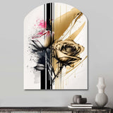 Roses Flow Flower On Golden Beige Paint V - Asymmetric Metal Wall Art