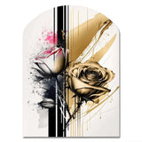 Roses Flow Flower On Golden Beige Paint V - Asymmetric Metal Wall Art