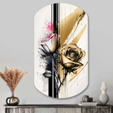 Roses Flow Flower On Golden Beige Paint V - Asymmetric Metal Wall Art