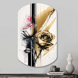 Roses Flow Flower On Golden Beige Paint V - Asymmetric Metal Wall Art