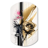 Roses Flow Flower On Golden Beige Paint V - Asymmetric Metal Wall Art