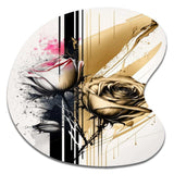 Roses Flow Flower On Golden Beige Paint V - Asymmetric Metal Wall Art