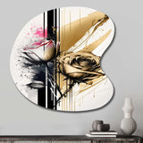 Roses Flow Flower On Golden Beige Paint V - Asymmetric Metal Wall Art