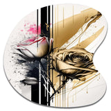 Roses Flow Flower On Golden Beige Paint V - Asymmetric Metal Wall Art