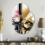 Roses Flow Flower On Golden Beige Paint V - Asymmetric Metal Wall Art