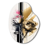 Roses Flow Flower On Golden Beige Paint V - Asymmetric Metal Wall Art