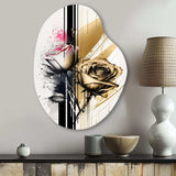 Roses Flow Flower On Golden Beige Paint V - Asymmetric Metal Wall Art