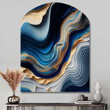 Vibrant Blue And Gold Flow Art II - Asymmetric Metal Wall Art