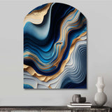 Vibrant Blue And Gold Flow Art II - Asymmetric Metal Wall Art