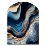 Vibrant Blue And Gold Flow Art II - Asymmetric Metal Wall Art