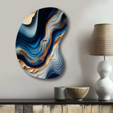 Vibrant Blue And Gold Flow Art II - Asymmetric Metal Wall Art