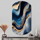 Vibrant Blue And Gold Flow Art II - Asymmetric Metal Wall Art