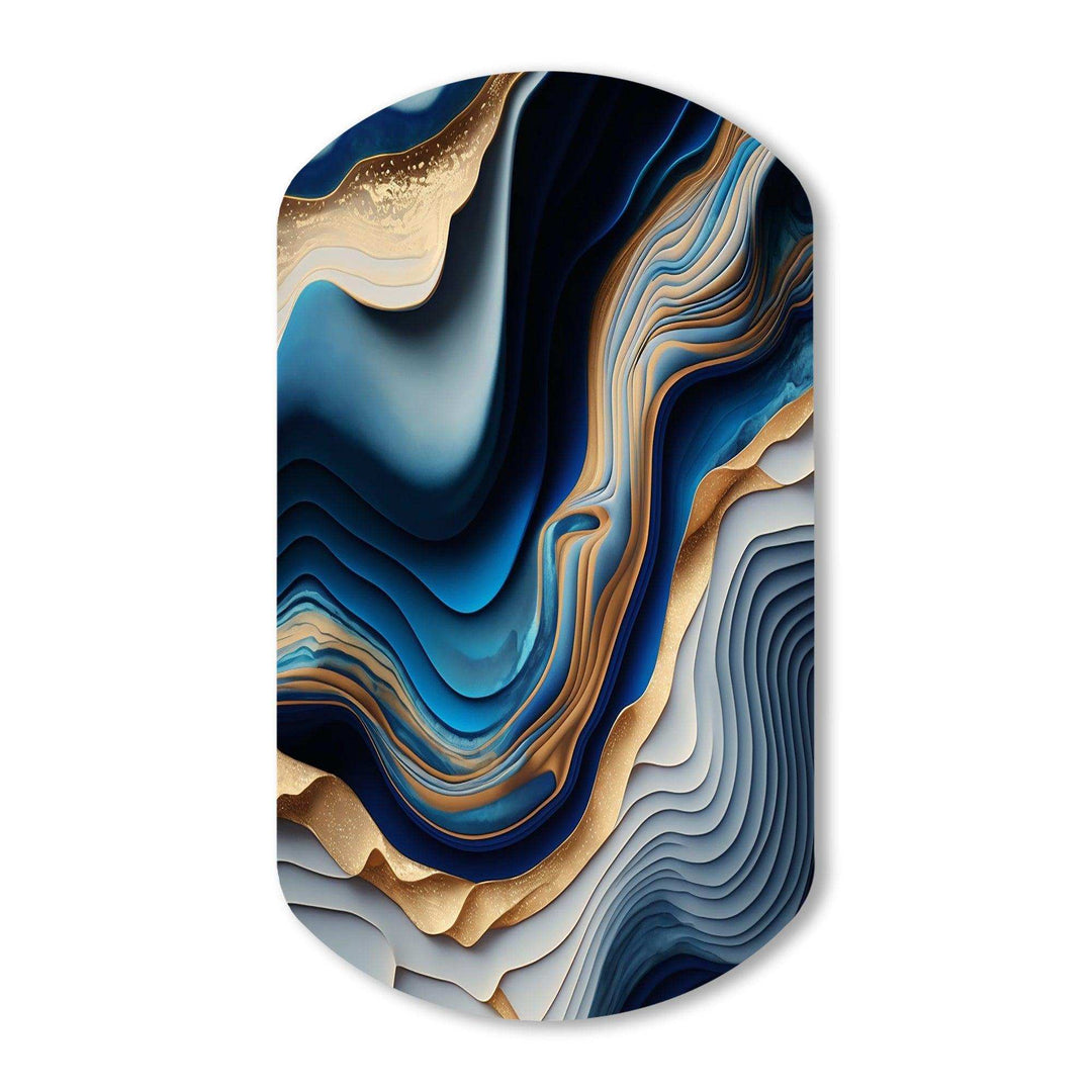 Vibrant Blue And Gold Flow Art II - Asymmetric Metal Wall Art