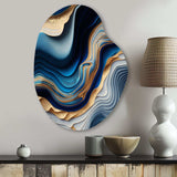 Vibrant Blue And Gold Flow Art II - Asymmetric Metal Wall Art