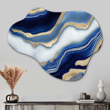 Vibrant Blue And Gold Flow Art III - Asymmetric Metal Wall Art