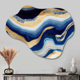 Vibrant Blue And Gold Flow Art IV - Asymmetric Metal Wall Art