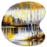 Grey And Yellow Birch Trees By The Lake I - Asymmetric Metal Wall Art