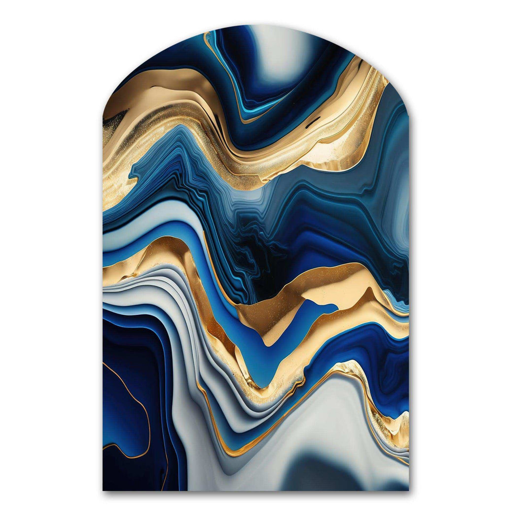 Vibrant Blue And Gold Agate II - Asymmetric Metal Wall Art