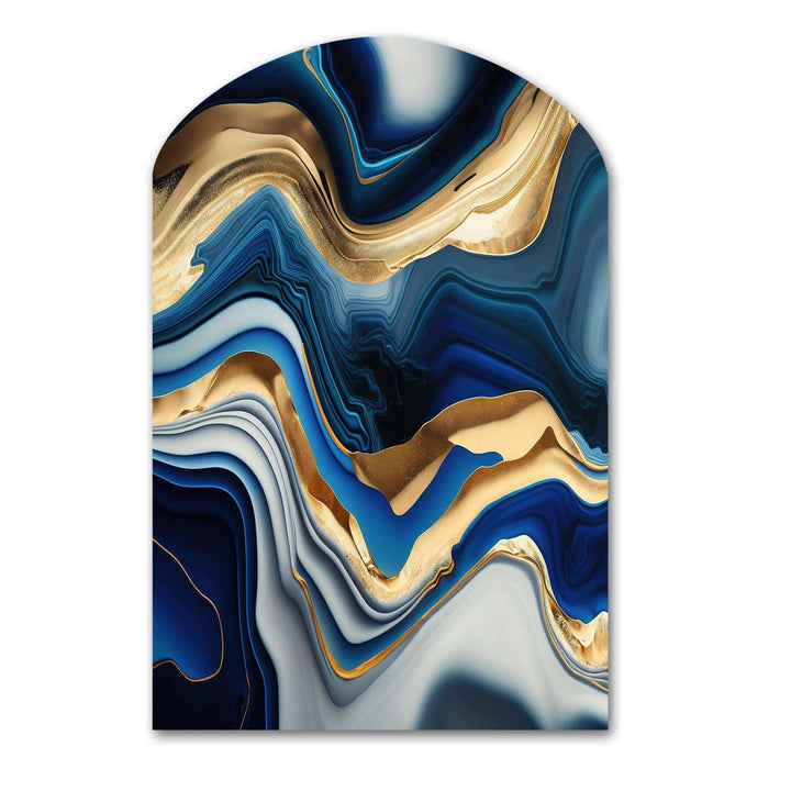 Vibrant Blue And Gold Agate II - Asymmetric Metal Wall Art