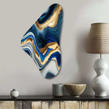 Vibrant Blue And Gold Agate II - Asymmetric Metal Wall Art