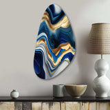 Vibrant Blue And Gold Agate II - Asymmetric Metal Wall Art