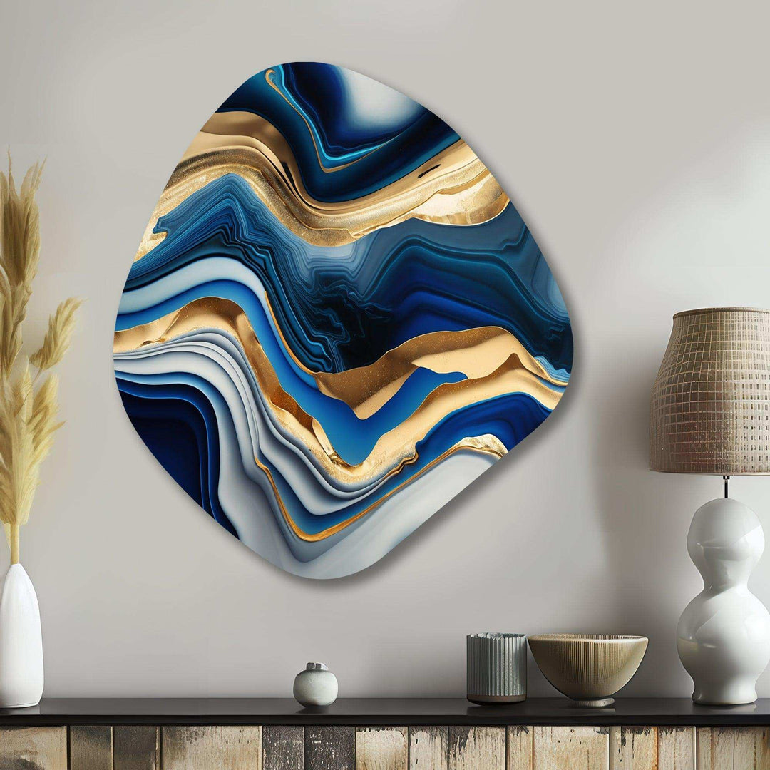 Vibrant Blue And Gold Agate II - Asymmetric Metal Wall Art
