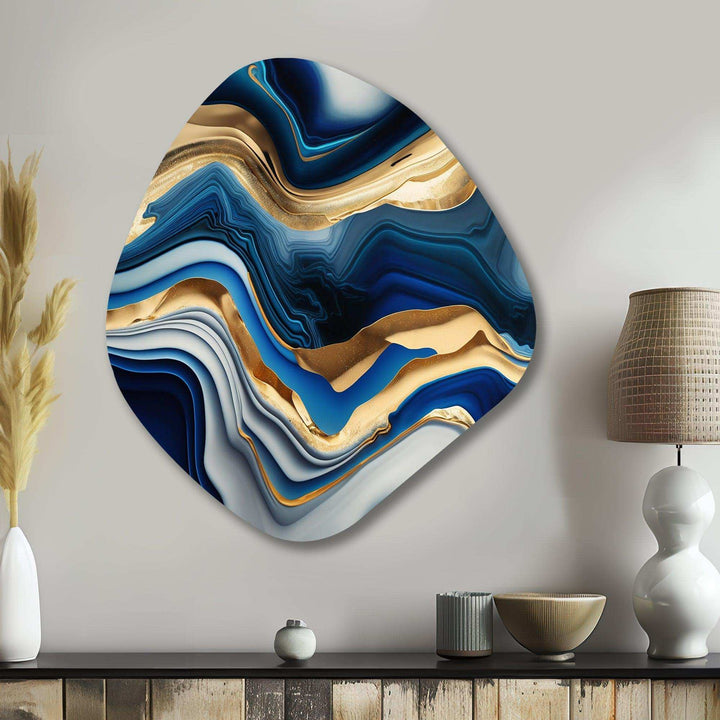 Vibrant Blue And Gold Agate II - Asymmetric Metal Wall Art