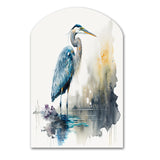 Cute Heron In A Lake Floral Art III - Asymmetric Metal Wall Art