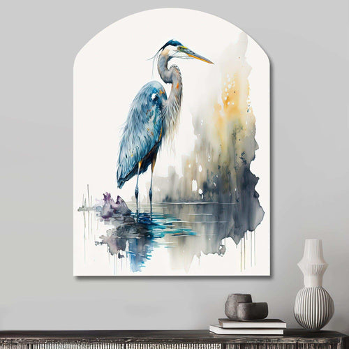 Cute Heron In A Lake Floral Art III - Asymmetric Metal Wall Art